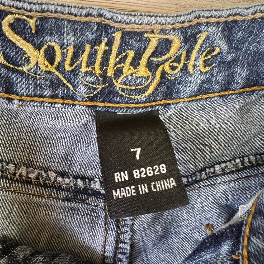 SouthPole Shorts Women 7 Blue Denim Streetwear Jorts Low Rise Cuffed Y2K McBling